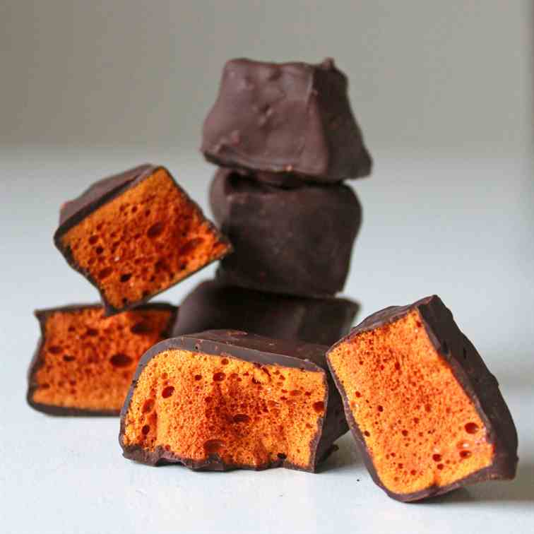 Chocolate dipped honeycomb brittle