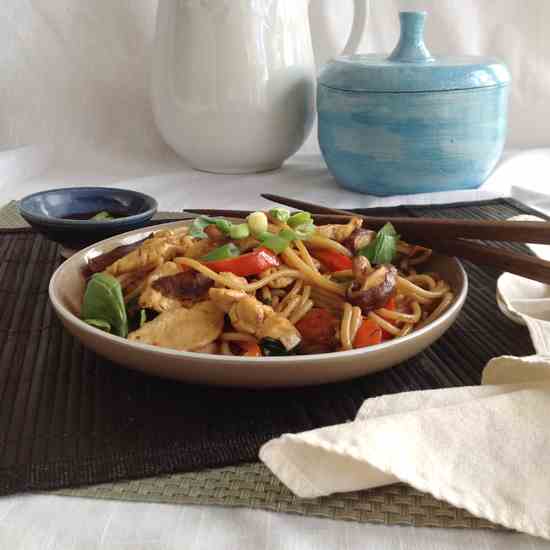 Chicken and Rice Noodle Stir-Fry 