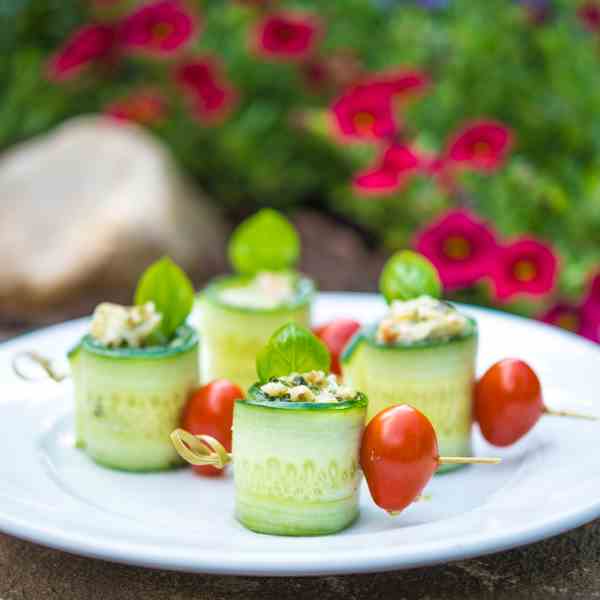 Cucumber Rolls with Pesto Shrimp Salad