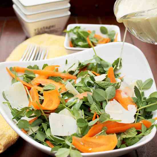 Pea shoot, mint and carrot salad