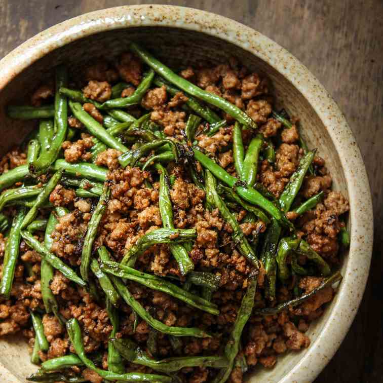 Dry-Fried Long Beans and Minced Pork