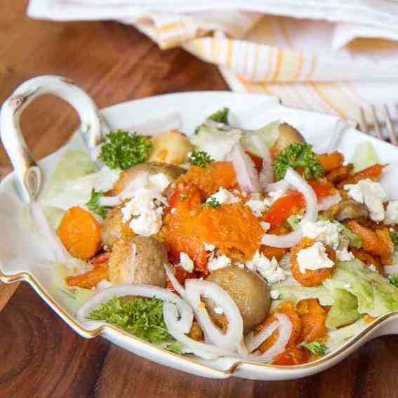 Roasted Vegetable and Oat Salad with Feta 