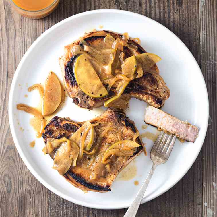 Brined Pork Chops with Apples and Onions