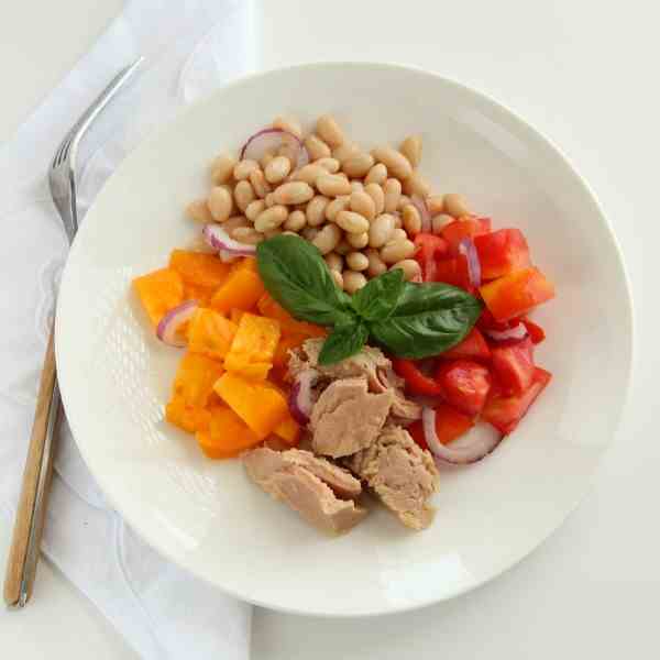 Tuna Tomato Bean and Basil Salad