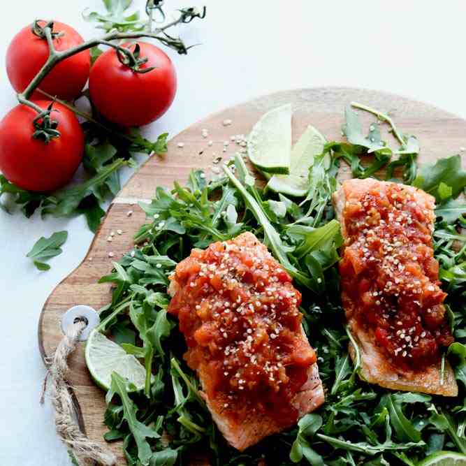 Baked Salmon With Tomato - Ginger Relish