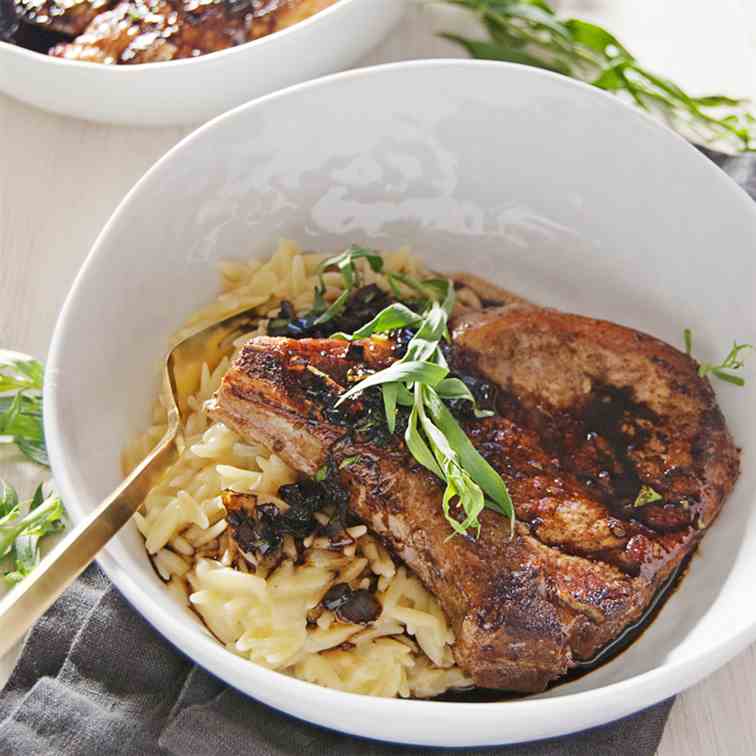 Seared Pork Chops with Balsamic and Orzo