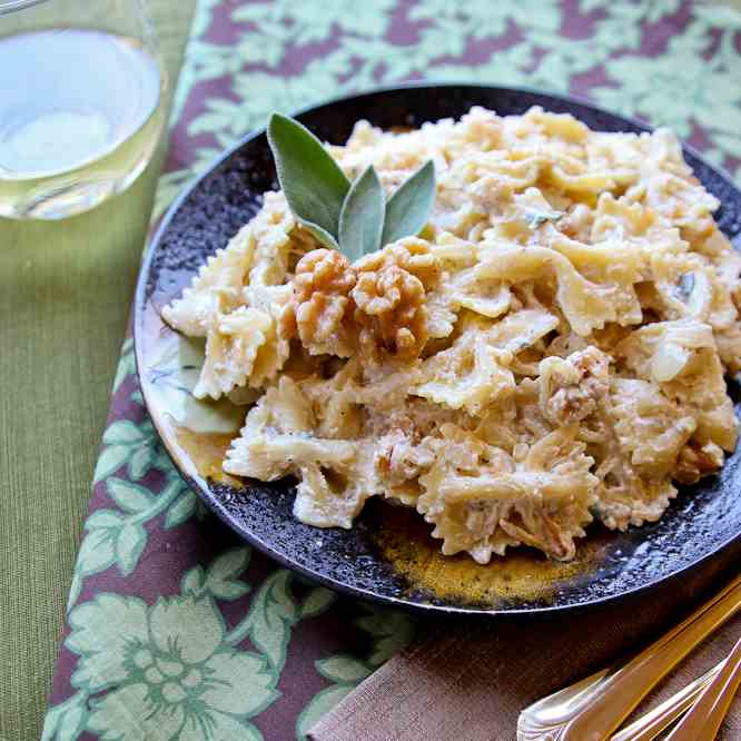Caramelized Onion and Goat Cheese Farfalle