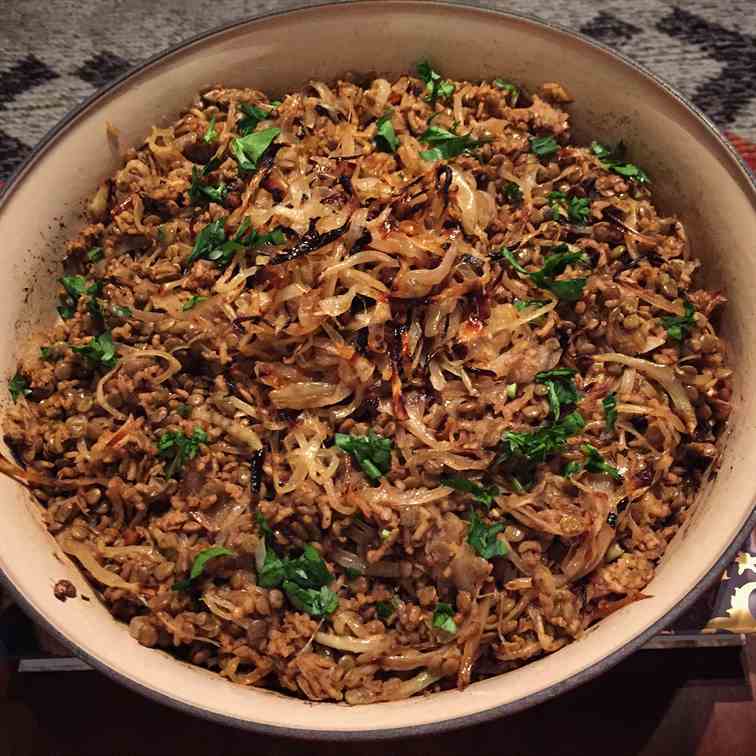 Brown Rice, Lentils and Caramelized Onions