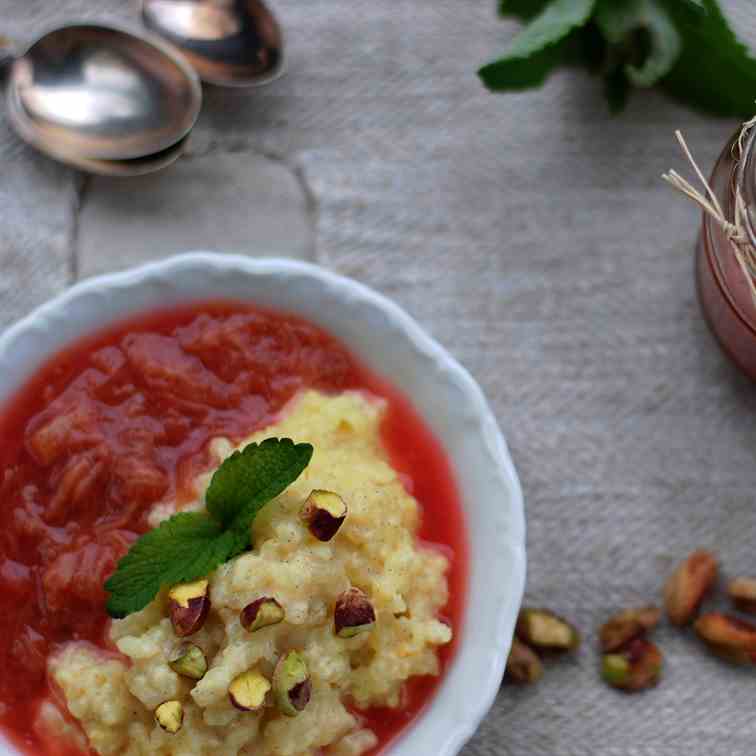 Oriental Rice Pudding with Rhubarb