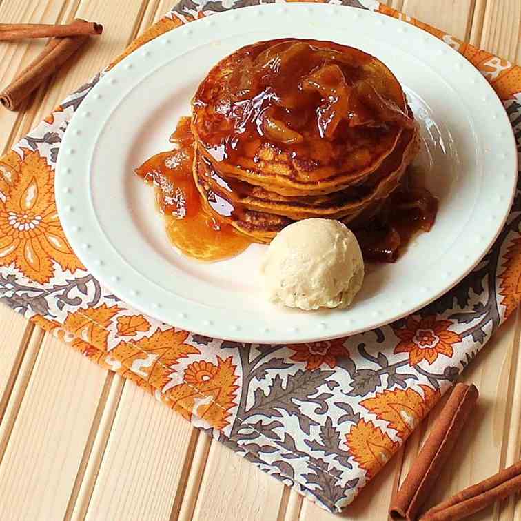 Pumpkin Spice Pancakes with Sauteed Apples
