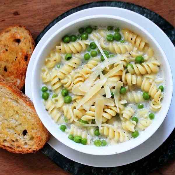 Parmesan Soup with Tiny Pasta and Peas