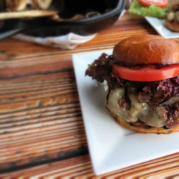 Grilled Burgers with Caramelized Onions
