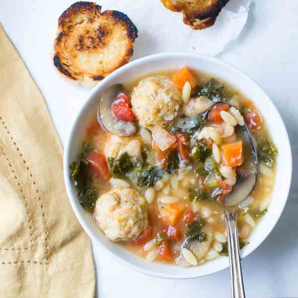 Kale White Bean and Meatball Soup