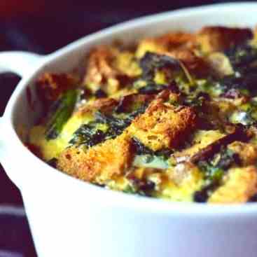 savory bread pudding with broccoli rabe