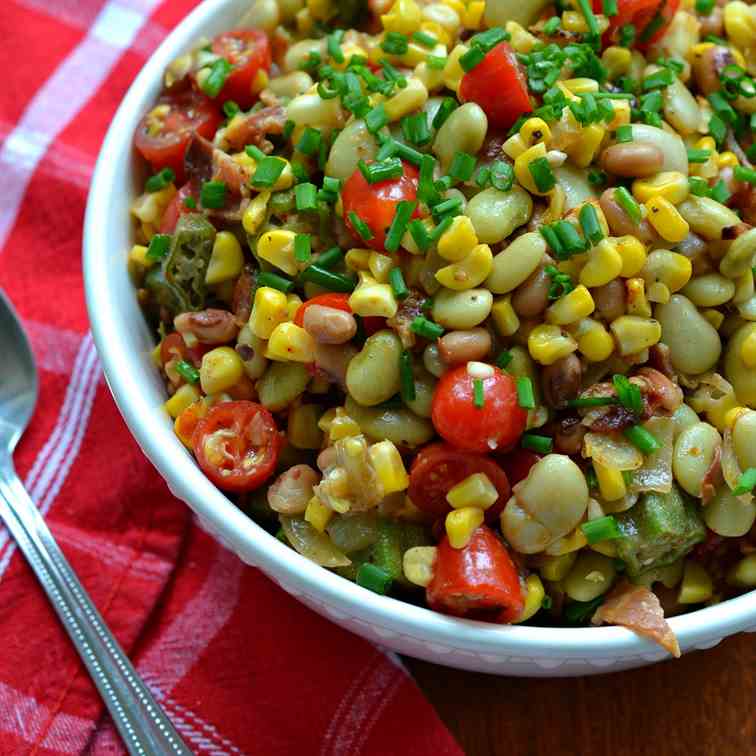 Summer Succotash with Bacon and Okra