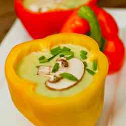 Raw Spicy Soup in Bell Pepper Bowls