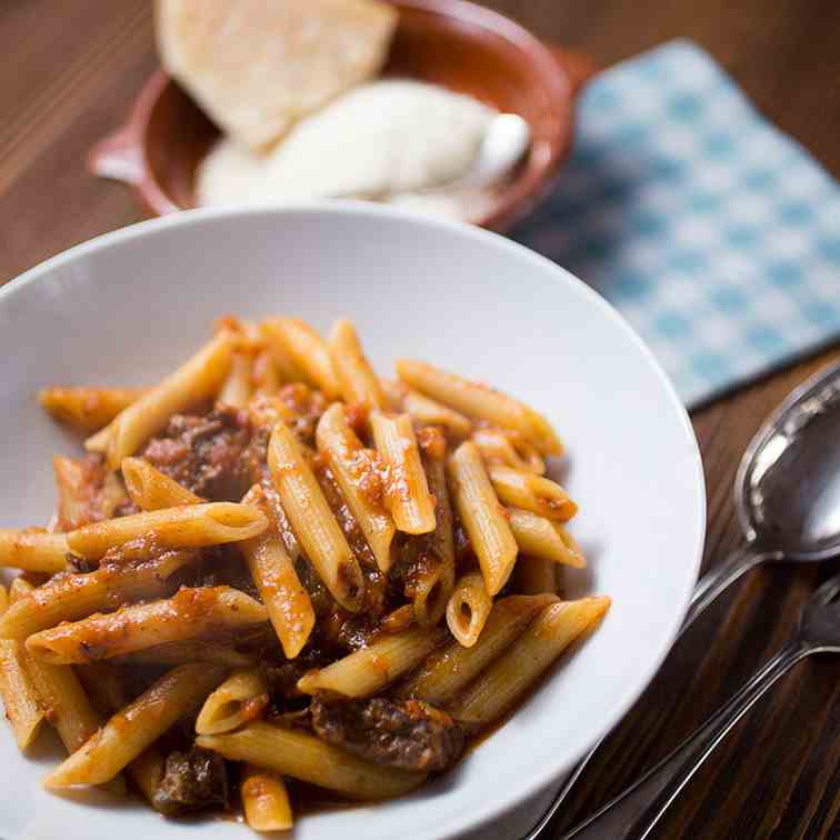 Penne with beef