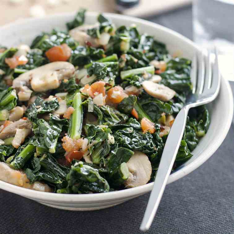 Sauteed Kale with Mushrooms and Tomatoes