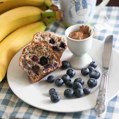 Blueberry Banana Buckwheat Muffins