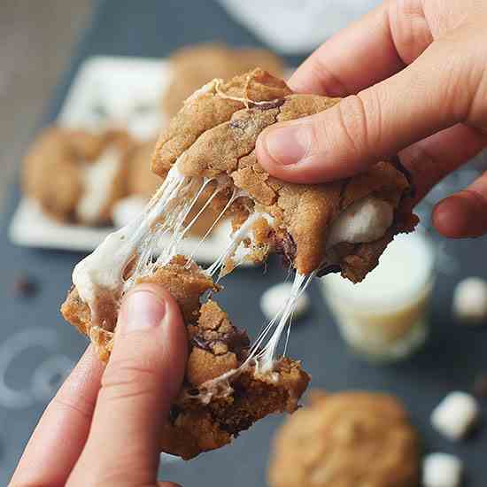 Marshmallow Stuffed PB Choco Chip Cookies
