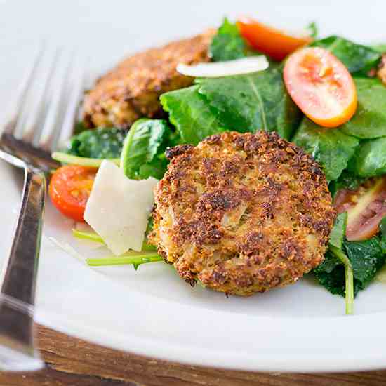 Baby Kale Salad with Cauliflower Fritters