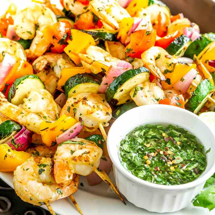 Grilled Shrimp - Veggie Skewers