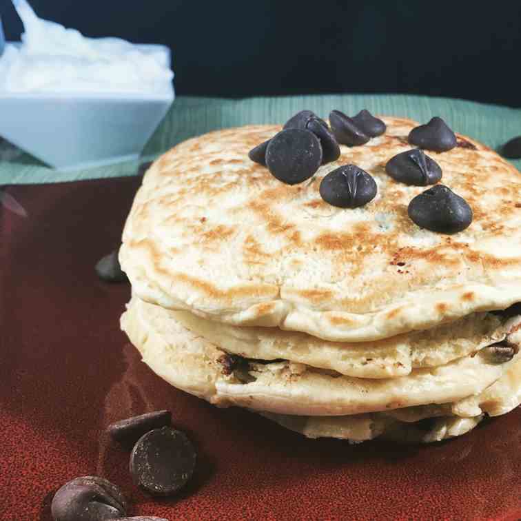 Chocolate Chip Pancakes with whipped Cream