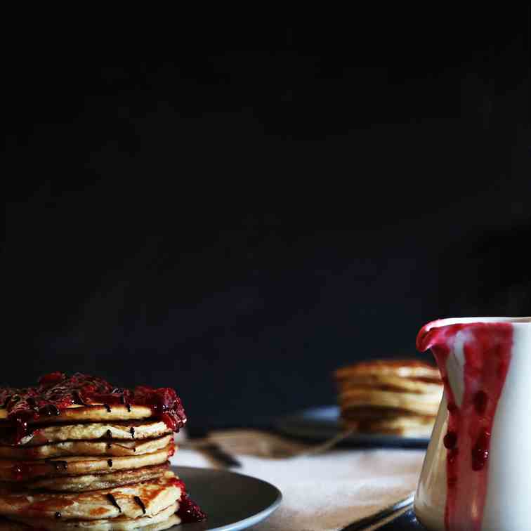 French Vanilla & Cacao Pancakes with Raspb