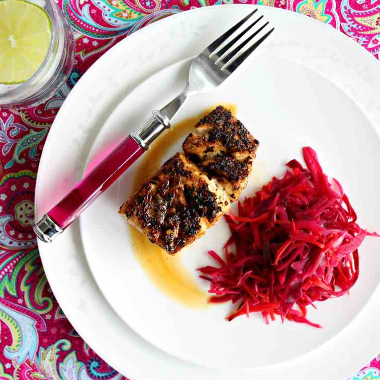 Blackened Fish with Spiced Pickled Cabbage