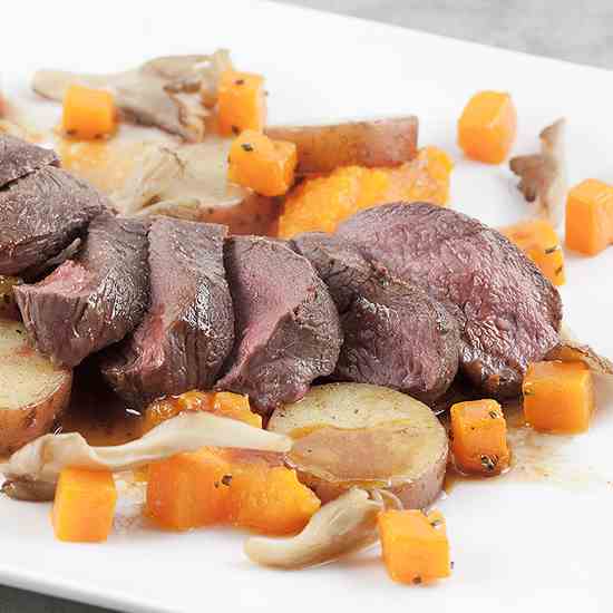 Venison with roseval potatoes and pumpkin