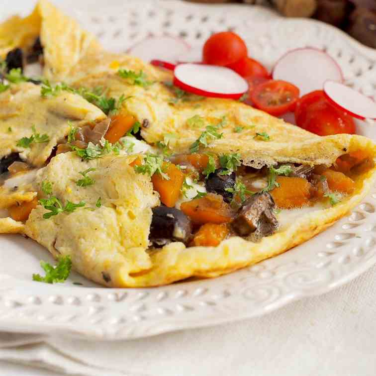 Omelet with mushrooms and pumpkin