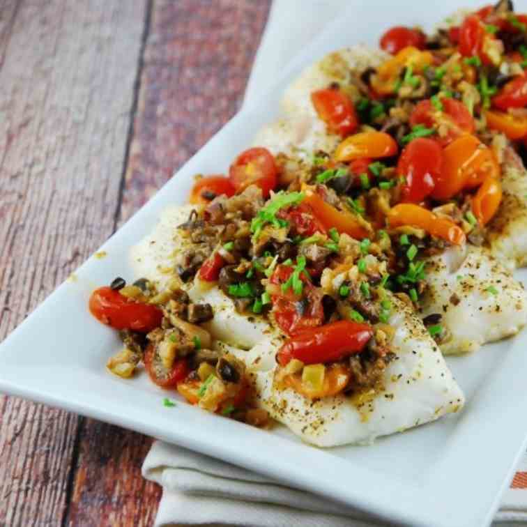 Baked Cod with Olive and Tomato Tapenade
