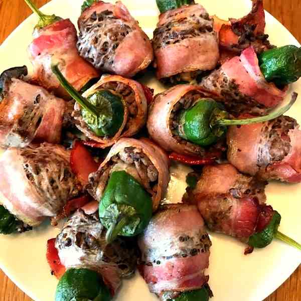 With Bacon wrapped and filled Pimentos. 