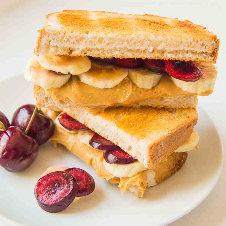 Peanut Butter cherry banana toastie