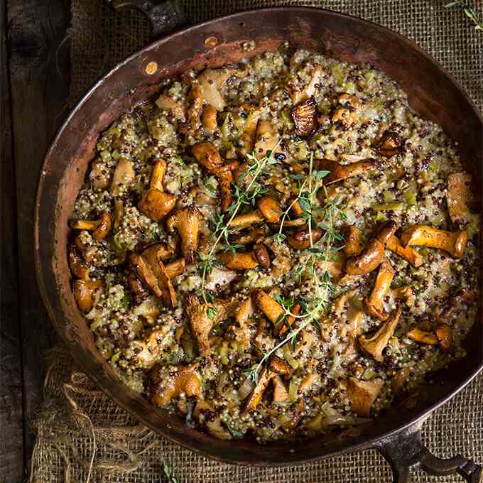 Creamy mushroom and leek quinoa risotto