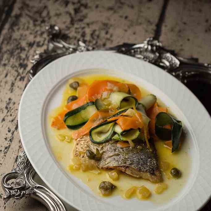 Dorado Fish with Vegetable Tagliatelle