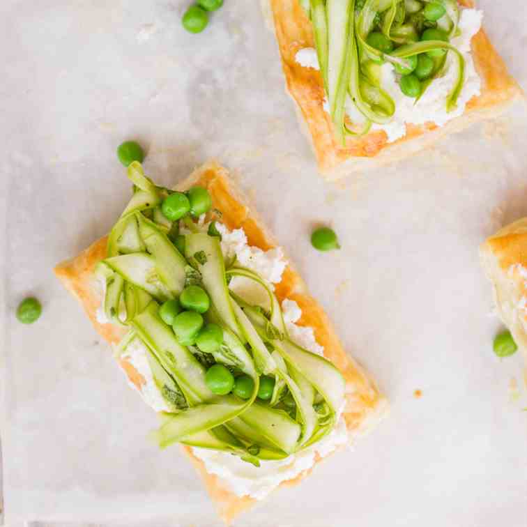 Shaved Asparagus and Goat Cheese Tarts