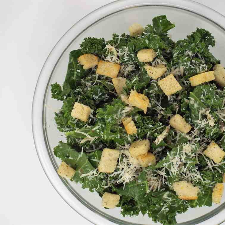 Kale Caeser Salad with Sourdough Croutons