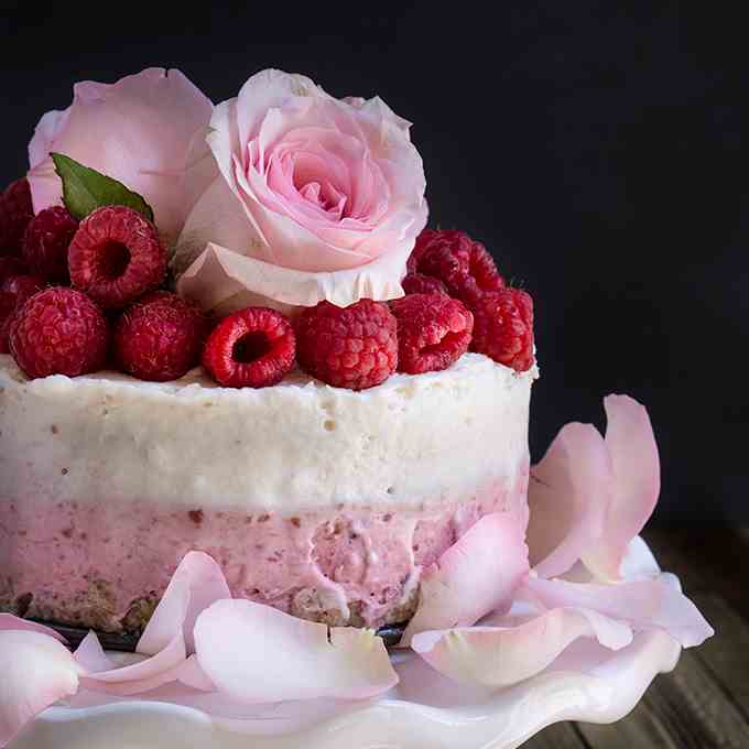 White chocolate coconut raspberry cake