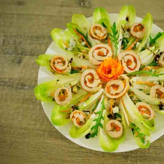 Endive salad with turkey rolls