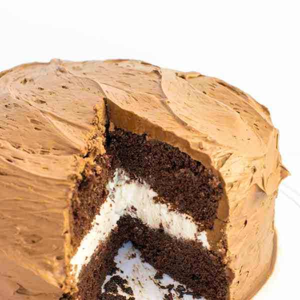 Chocolate Cake Layered with Vanilla