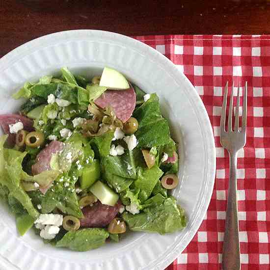 Hearty Greens with Cheese & Salami