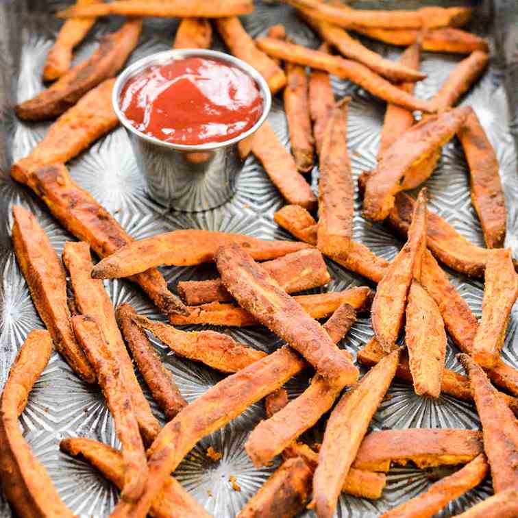 Peanut Butter Crusted Sweet Potato Fries