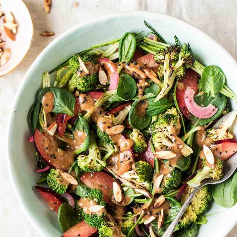 Plum and roasted broccoli salad