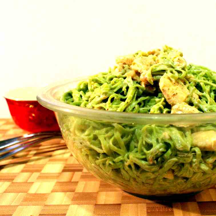 spinach Noodles with chicken and herb chee