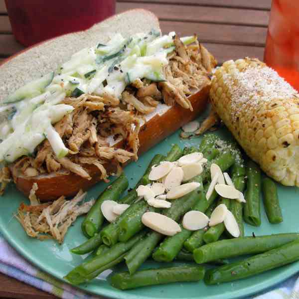 Pulled Chicken with Apple Cucumber Slaw