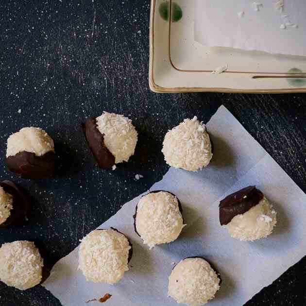 Coconut Butter Balls Dipped in Dark Choco