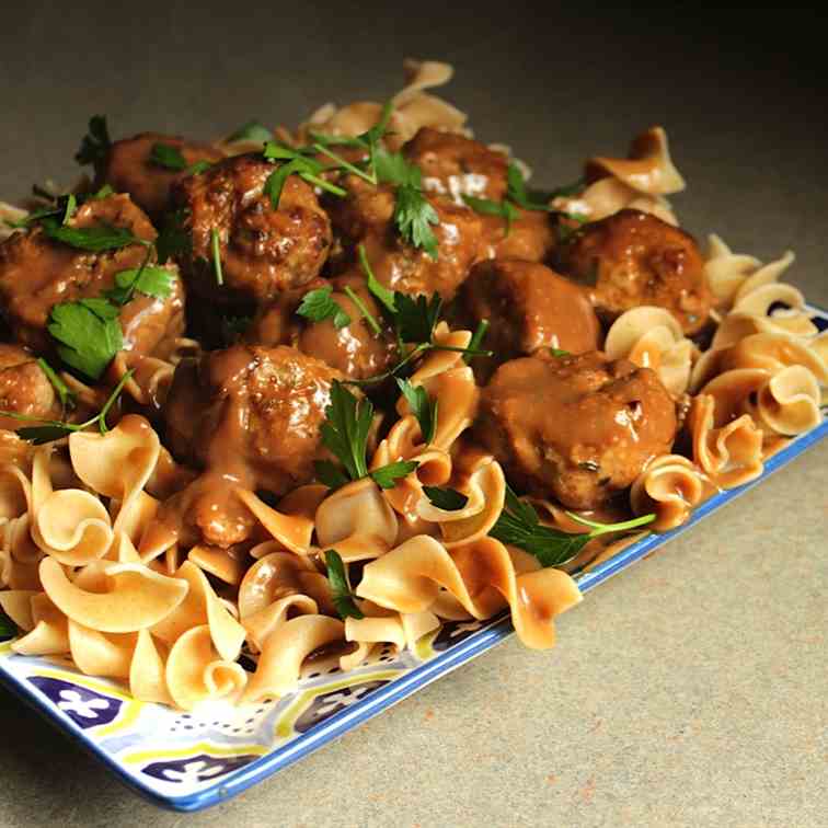 Meatballs and Gravy with Noodles