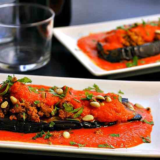 Eggplant Cutlets with Red Pepper Sauce