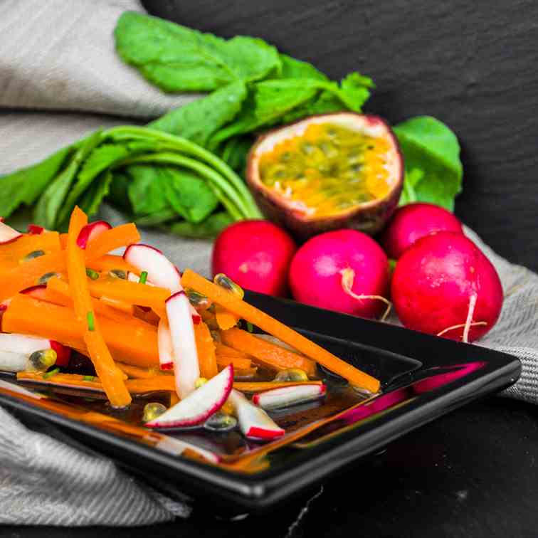 Carrot and radish salad with passion fruit